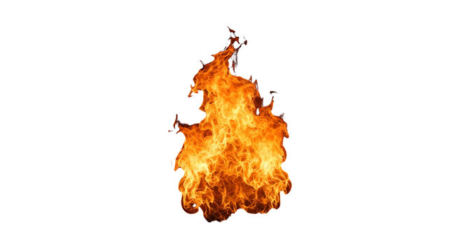 Vibrant orange fire flame, intense burning heat element, realistic glowing bonfire spark for design compositing isolated PNG with Transparent Background