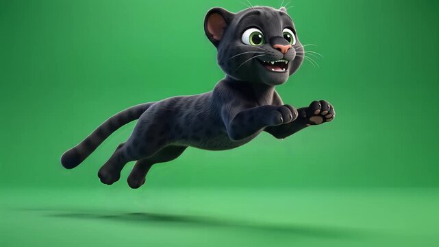 Black panther running with joyful energy in stylized 3d animation