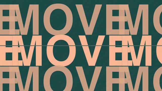 Peach and teal kinetic MOVE typography with bold cropped repeating letterforms
