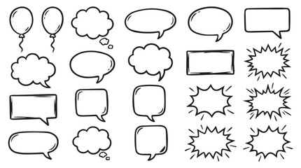 Fototapeta premium Set of hand drawn speech bubbles and thought clouds sketch style isolated on white background