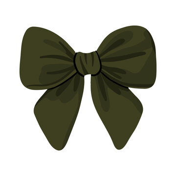 Dark green velvet Christmas bow, solid color holiday ribbon illustration