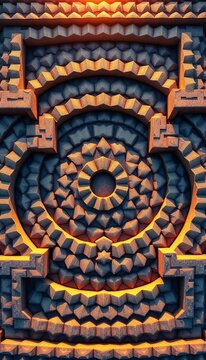 Abstract geometric labyrinth of stylized dragon scales, viewed directly from above for a striking, ordered chaos,  design,  pattern