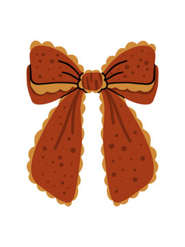 Terracotta polka dot Christmas bow with scalloped edge, hand drawn holiday ribbon illustration
