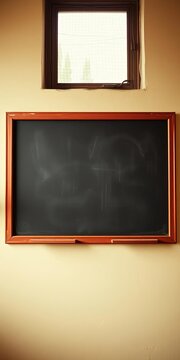 An empty chalkboard, aged with a soft, nostalgic luminescence, whispers tales untold under a dusty, cinematic haze,  creative,  dust