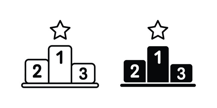 Podium Icon, winner platform symbols in outline and solid silhouette styles for awards, sports competitions, ranking and vector design