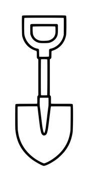 Minimalist spade vector icon for gardening and landscaping projects. This clean black and white outline illustration of a shovel tool is perfect for construction, farming, and DIY home improvement.