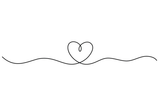 Single line drawing continuous heart shape with flowing abstract line for design