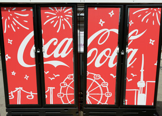 Obraz premium consumer brand Coca-Cola marketing outdoor vendor booth at Exhibition Place, Toronto