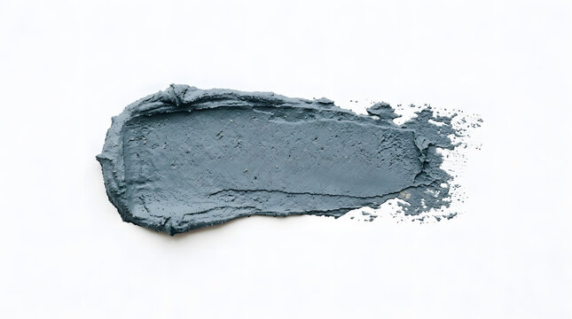 Charcoal gray cosmetic clay mask smear swatch stroke sample isolated on white background thick creamy mud paste texture paint stroke element for beauty skincare product advertisement layout banner bac