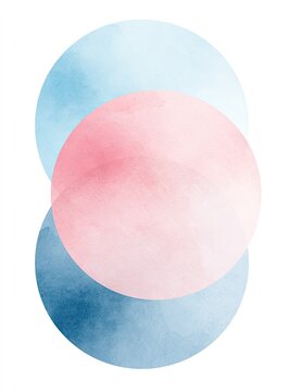 Three overlapping watercolor circles in soft blue and pink hues