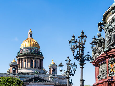 blue sky over dome of St Isaac's Cathedral