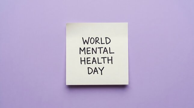 Adhesive note paper on purple background with handwritten message about world mental health day background handwritten reminder awareness wellness