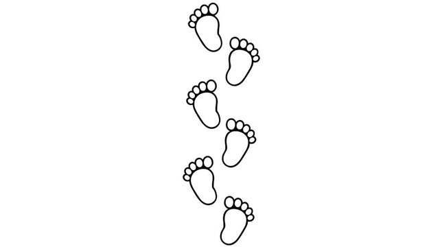 baby footprint animation, child's footprints, learning to walk, small steps, white background, 4K video