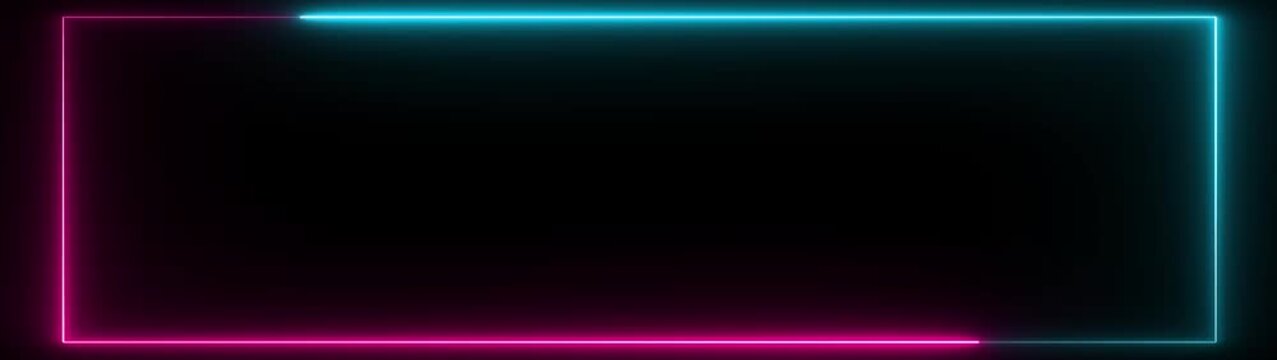 Square rectangle picture frame with two tone neon color motion graphic on isolated black background. cyan and pink light moveing for overlay element. Motion graphics of neon rectangle