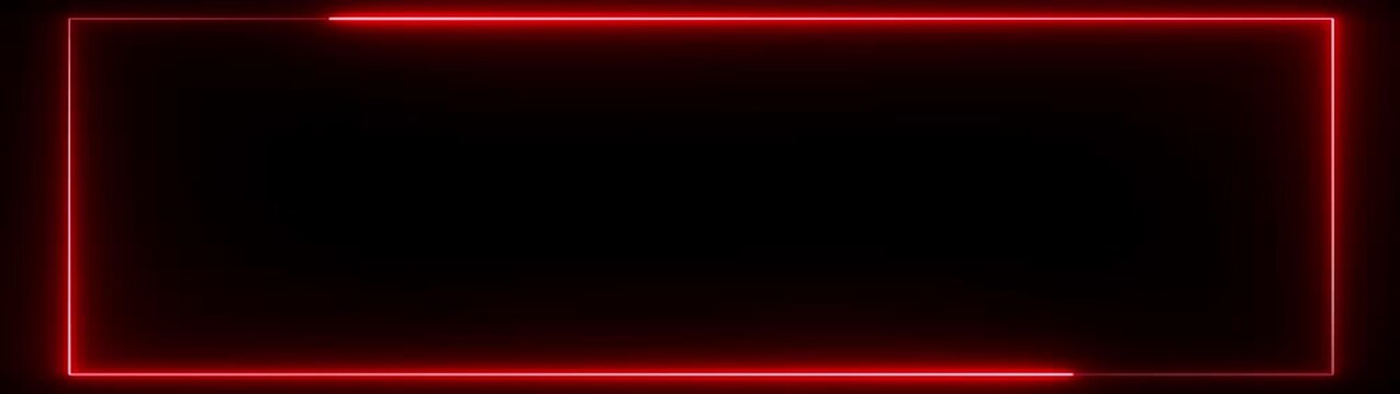 Square rectangle picture frame with two tone neon color motion graphic on isolated black background. red and red light moveing for overlay element. Motion graphics of neon rectangle