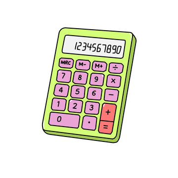 Green and pink cute calculator vector