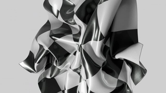 Modern graphic design features a classic race flag texture flowing smoothly.