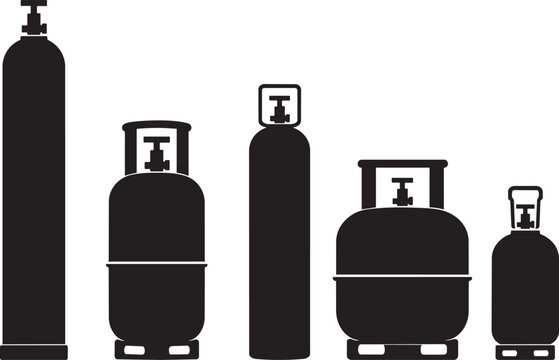 gas cylinder and propane tank silhouette set with different sizes vector illustration