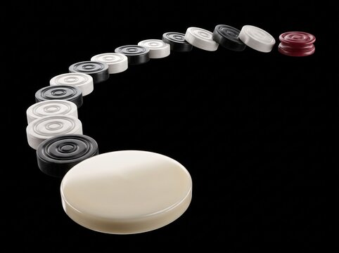 Black and white checkers arranged in a winding path