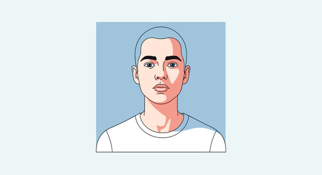 Young person with short blue buzz cut hair portrait.