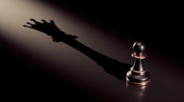 Chess pawn casting a large shadow shaped like a crown