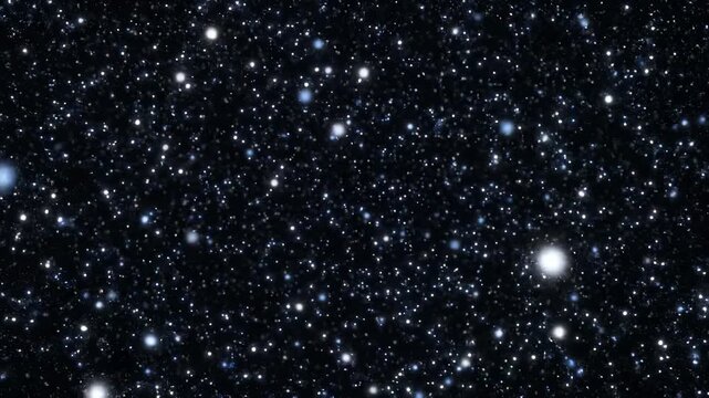 Distant galaxies drift through deep space with subtle blue nebulae and bright star clusters creating cosmic motion