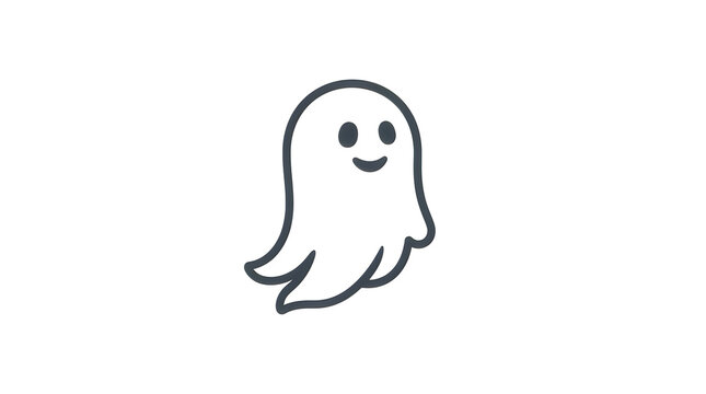 Cute little ghost icon with a friendly smiling face for halloween design projects and spooky fun party graphics in a simple flat line art style