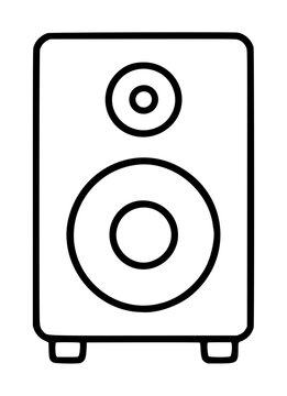 Minimalist vector icon of a professional studio monitor speaker featuring dual circular drivers and rounded edges, ideal for audio production, music streaming, and high-fidelity sound system design.