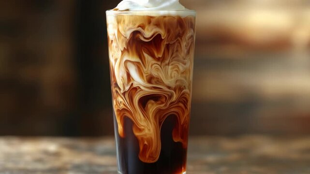 Swirled Coffee and Whipped Cream in a Tall Glass