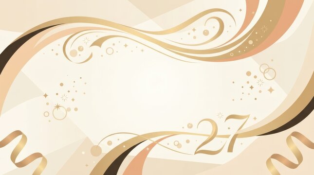 Happy new year 2027 luxury celebration background with golden ribbons sparkle and 27th anniversary copy space illustration