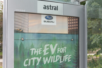 Naklejka premium Subaru auto poster (Astral Out-of-Home, a division of Bell Media, manages advertising on Toronto’s transit shelters)