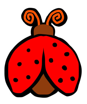 cute cartoon ladybug with blackspots and curly antenne on transparant background.
