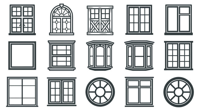 Collection of different architectural window frames and styles.