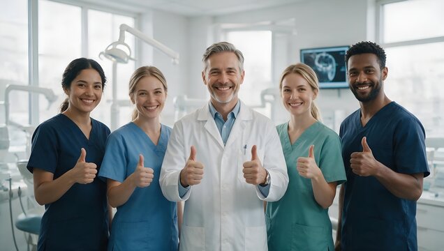 Professional Dental Team Giving Thumbs up in a Modern Clinic Setting for Better Patient Care
