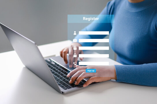 Completing online surveys; registering via the online registration form; registering as a new user; filling out the application form with personal information to create an account on the website.
