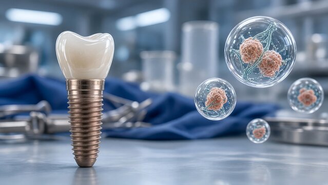 Dental Implant Procedure with Stem Cell Regeneration and Advanced Biotechnology Concept