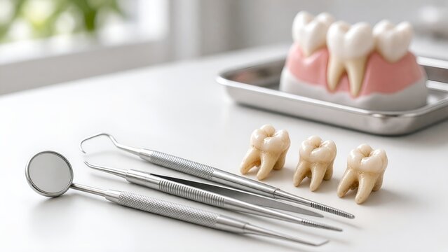 Dental Examination Tools and Anatomical Tooth Models for Professional Clinical Diagnostics