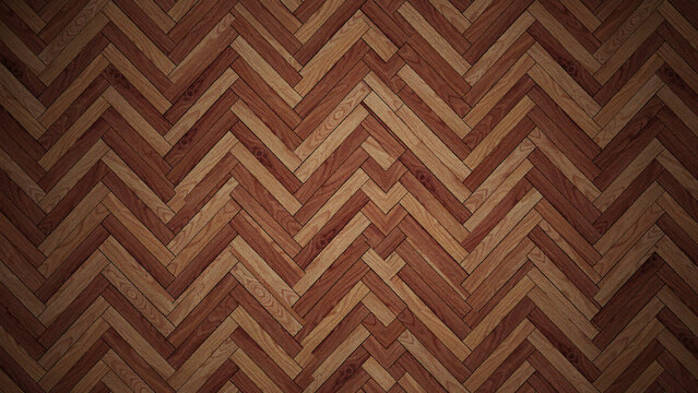 Dark brown wooden herringbone pattern flooring with natural grain and vignette.