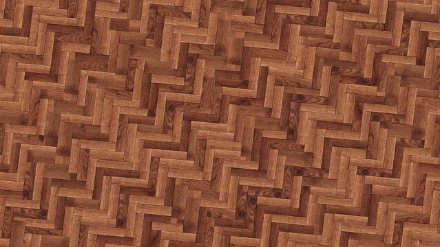 Detailed brown wooden herringbone pattern flooring with natural grain textures.