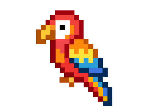 Colorful Pixel Art Macaw Parrot Vector Illustration
