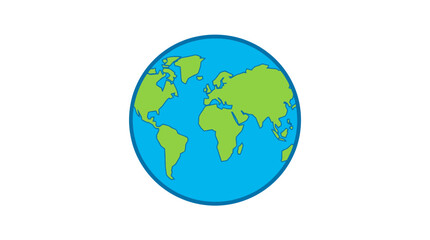 Obraz premium Flat design globe icon featuring vibrant green continents and blue oceans in a simple graphic style