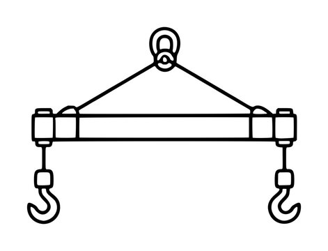 Industrial spreader beam vector icon for heavy lifting and construction projects, featuring a horizontal bar with two sturdy hooks and a central lifting eye for crane attachment illustration.