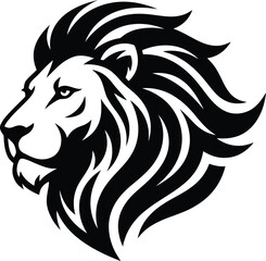 Obraz premium Detailed black and white illustration of a majestic lion head with a beautifully textured mane and an intense focused expression