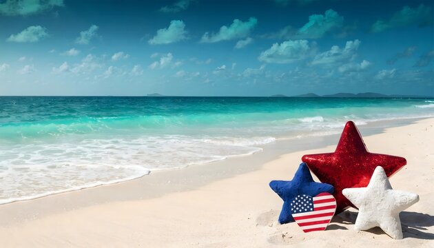 Patriotic star decor beach scenery summer.