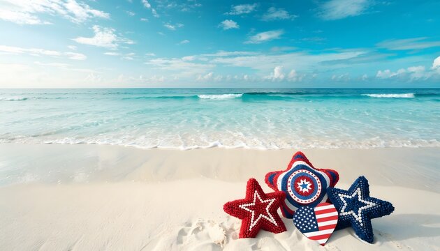 Patriotic star decor on tropical beach.