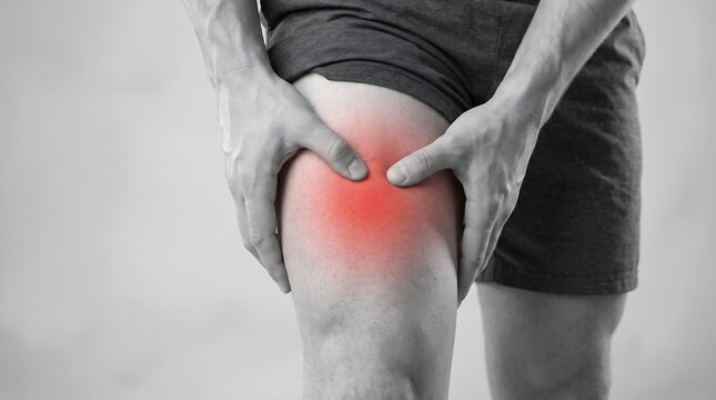 Athletic man experiencing muscle pain and cramps in his thigh after