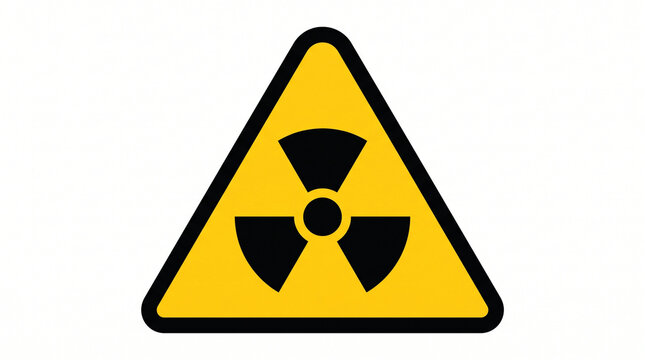 Triangular yellow and black vector icon of the universal ionizing radiation warning hazard symbol with rounded corners, isolated on a clean white background for safety and industrial signage.