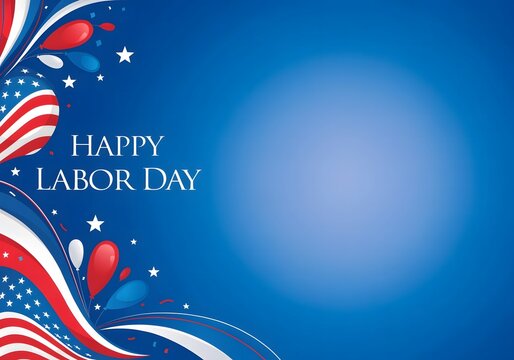 Happy labor day blue background with american flag balloons stars.