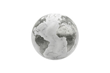 Fototapeta premium Detailed grayscale globe showing the continents of north and south america, europe, and africa on white isolated on a transparent background