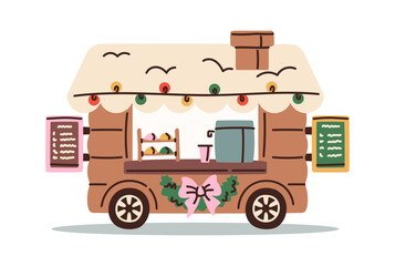 Naklejka premium Food Truck Serving Christmas Treats Cartoon